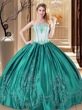Fabulous Turquoise Sleeveless Embroidery Floor Length Ball Gown Prom Dress