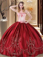 Dynamic Ball Gowns Quinceanera Gowns Wine Red Strapless Taffeta Sleeveless Floor Length Lace Up