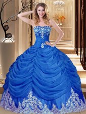 Super Floor Length Lace Up Quinceanera Gowns Royal Blue and In for Military Ball and Sweet 16 and Quinceanera with Appliques and Pick Ups