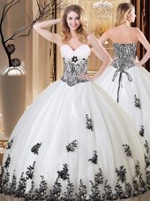 Floor Length Lace Up Quinceanera Dresses White and In for Military Ball and Sweet 16 and Quinceanera with Appliques