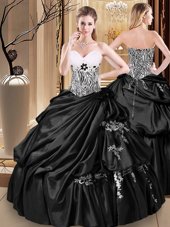 Custom Designed Pick Ups Sweetheart Sleeveless Lace Up Quinceanera Dresses Black Taffeta