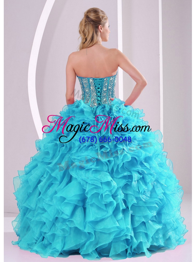 wholesale baby blue sweetheart ruffles and beaded decorate sleeveless quinceanera gowns