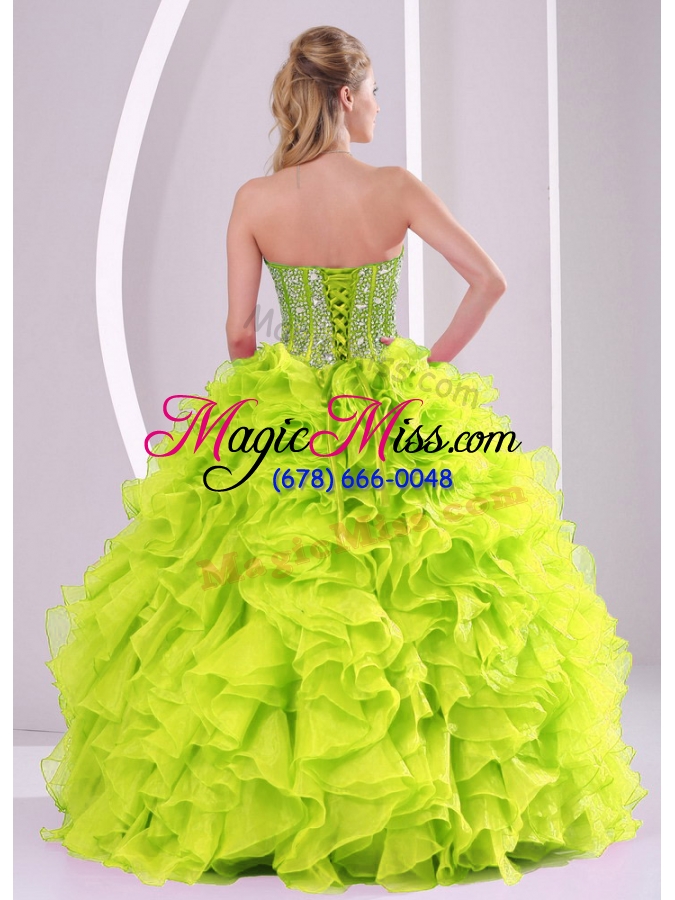 wholesale cute ball gown ruffles and beading 2013 fall quinceanera gowns in yellow green