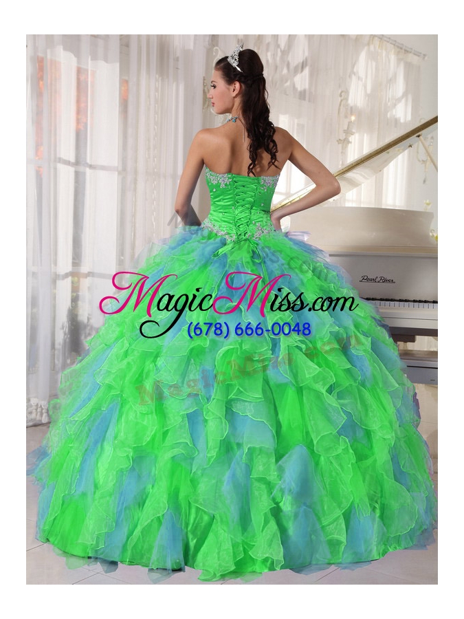 wholesale multi-color sweetheart appliques quinceanera dress with green flower