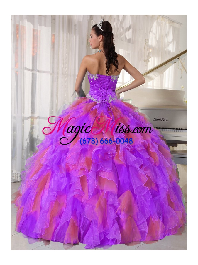 wholesale organza appliques and ruffles sweetheart quinceanera dress in multi-color