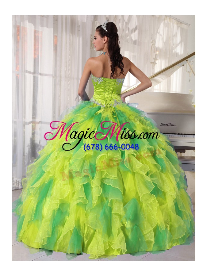 wholesale appliques and ruffles floor-length quinceanera dress for 2014 spring