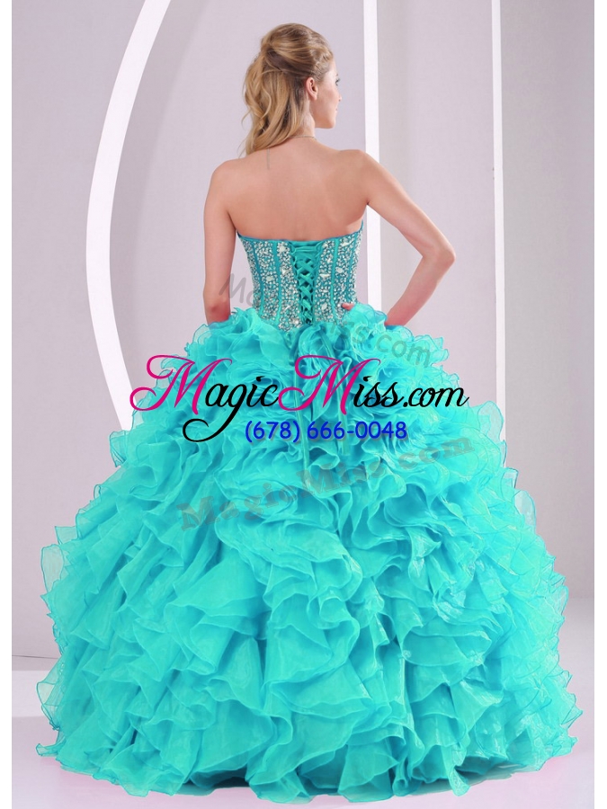 wholesale elegant aqua blue ball gown sweetheart ruffles and beaded decorate quinceanera gowns in sweet 16