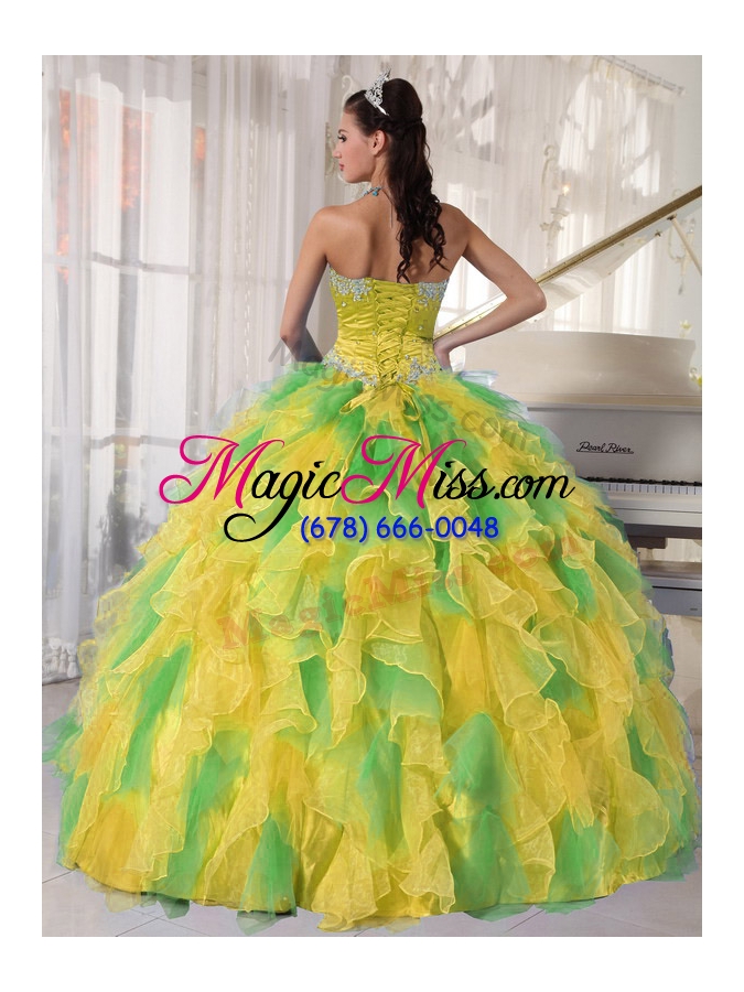 wholesale ball gown appliques and ruffles organza long quinceanera dress