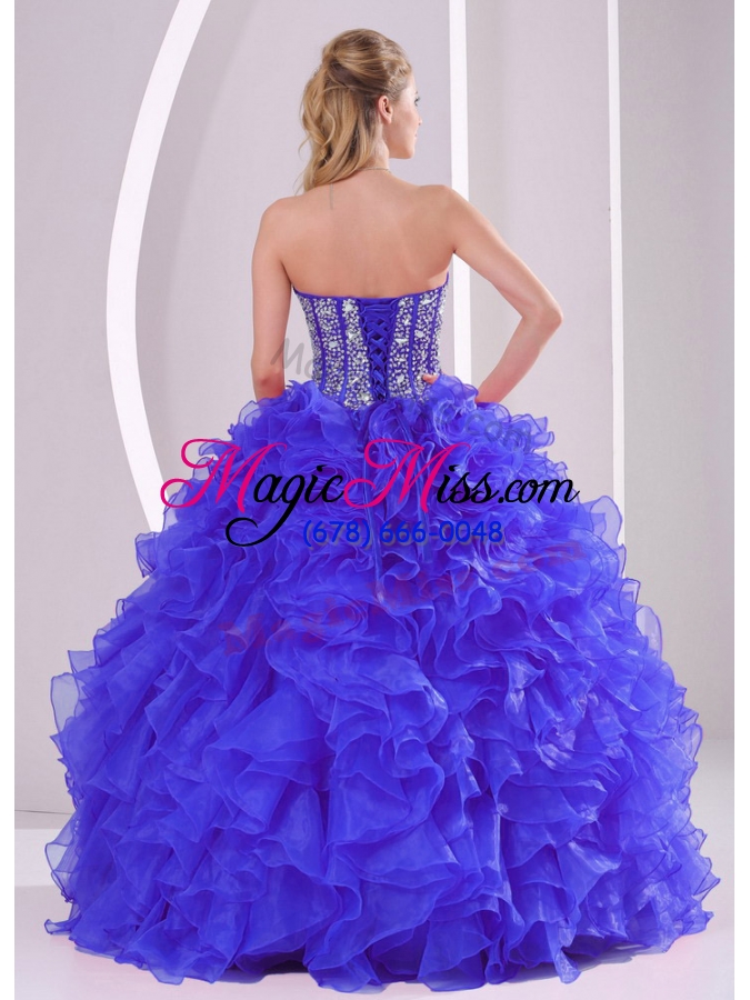 wholesale blue sweetheart ruffles and beaded decorate organza quinceanera gowns
