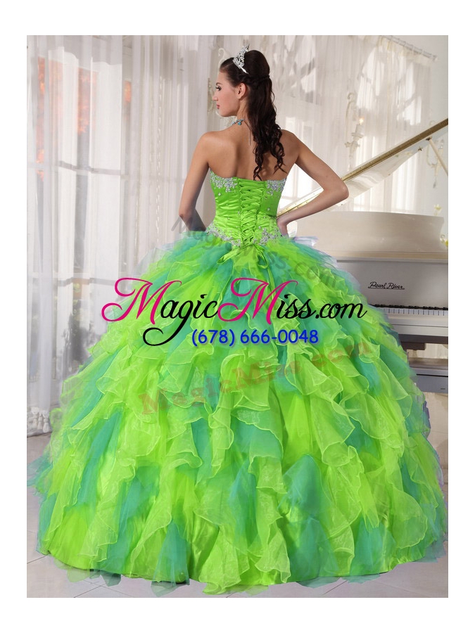 wholesale 2014 sweetehart organza quinceanera dress with appliques and ruffles
