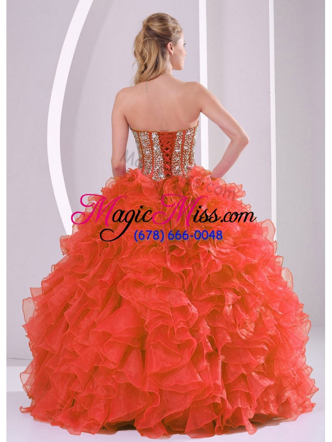 wholesale ball gown sweetheart ruffles and beaded decorate red quinceanera gowns