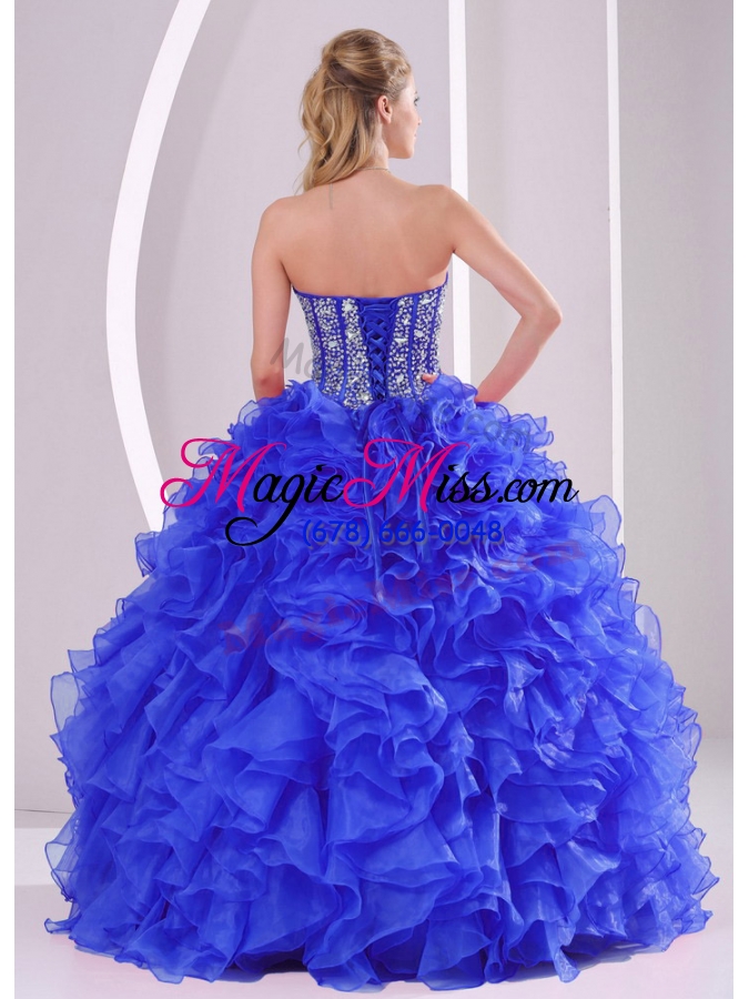 wholesale 2014 ball gown sweetheart blue quinceanera gowns with ruffles and beading