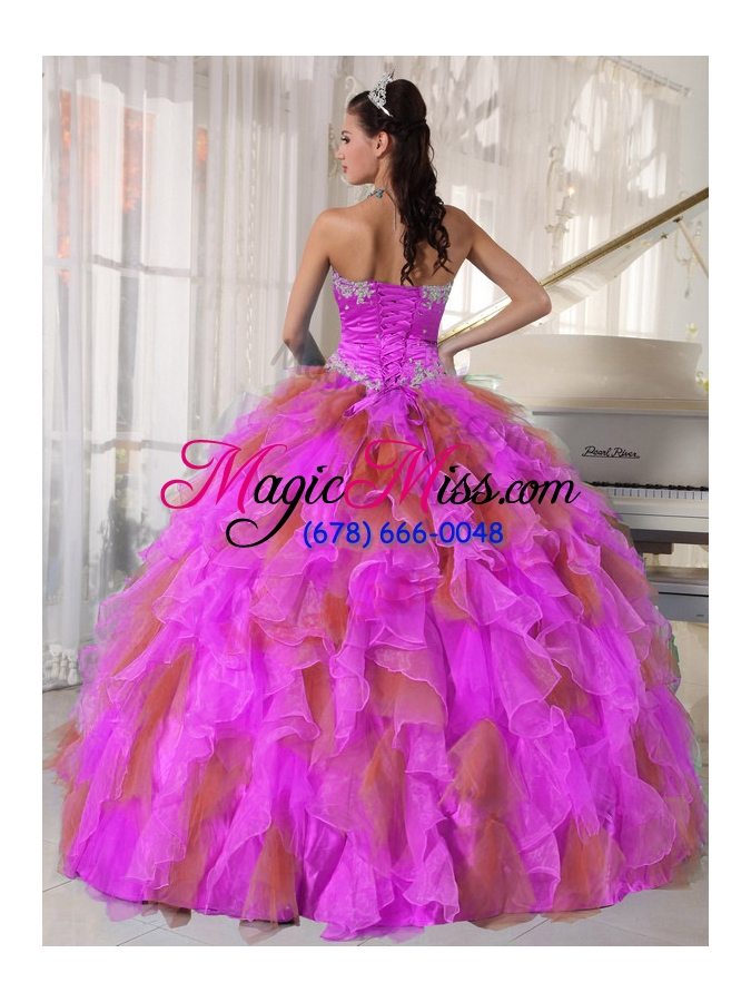 wholesale ball gown sweetheart organza long quinceanera dress witih appliques