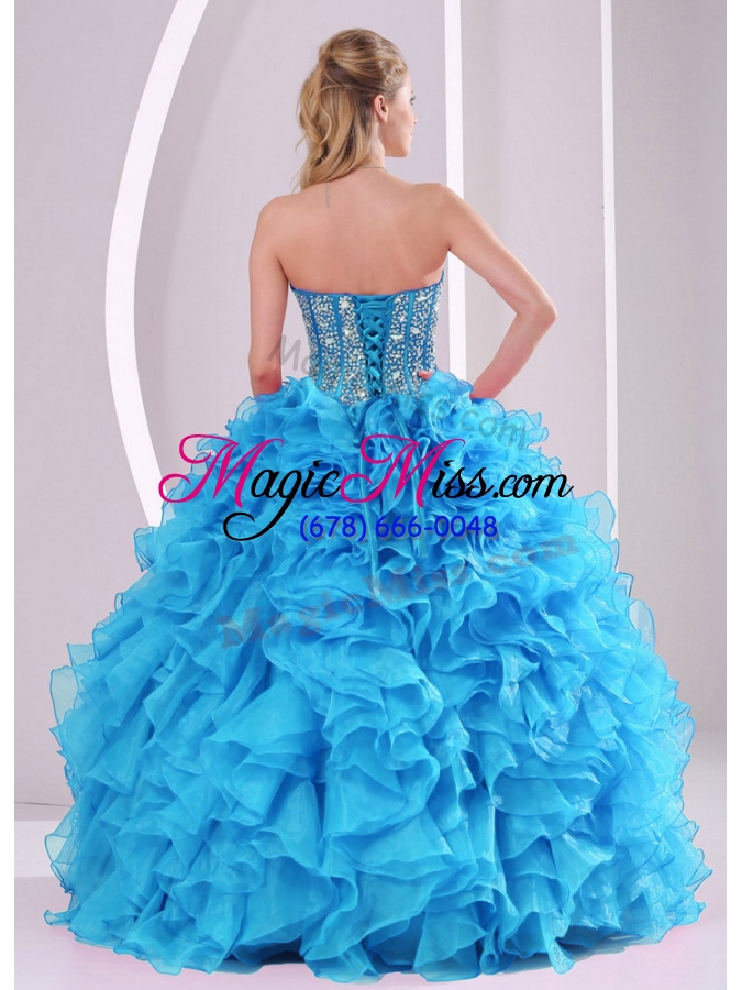 wholesale teal sweetheart organza 2014 quinceanera gowns with fitted waist