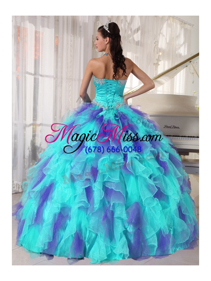 wholesale ball gown sweetheart organza floor-length appliques quinceanera dress