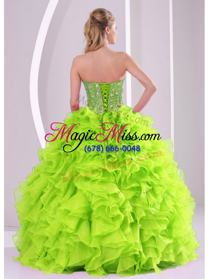 wholesale best seller yellow green sweetheart ruffles and beading 2014 quinceanera dresses