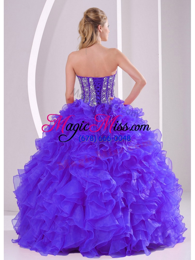 wholesale discount ball gown sweetheart ruffles and beaing floor-length quinceanera gowns in purple