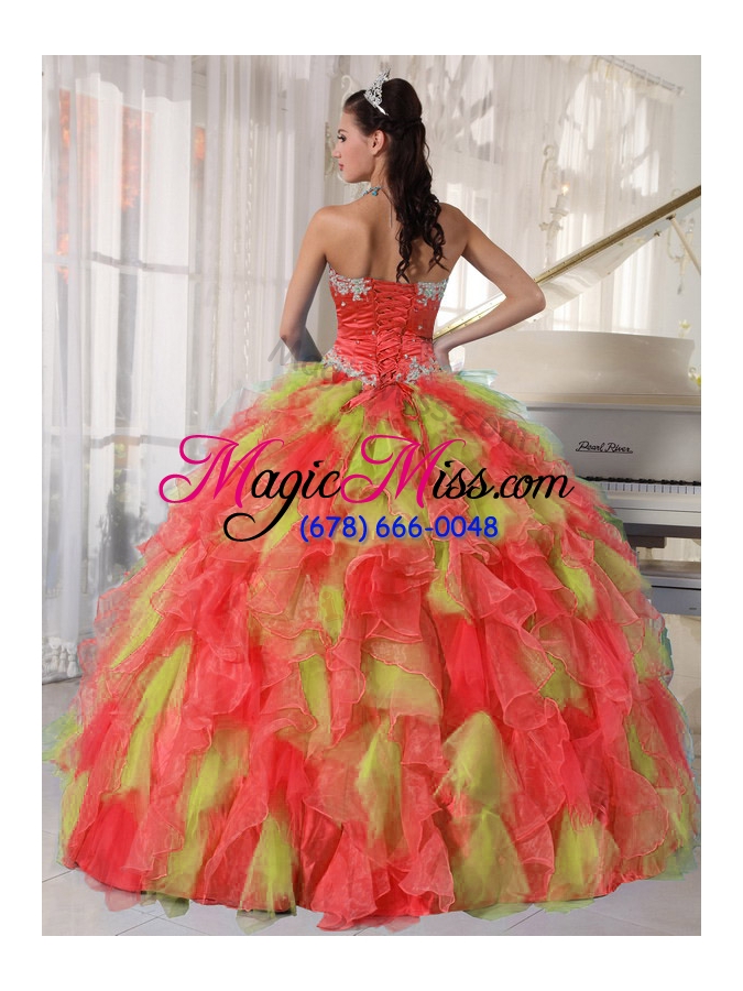 wholesale appliques and ruffles organza multi-color quinceanera dress