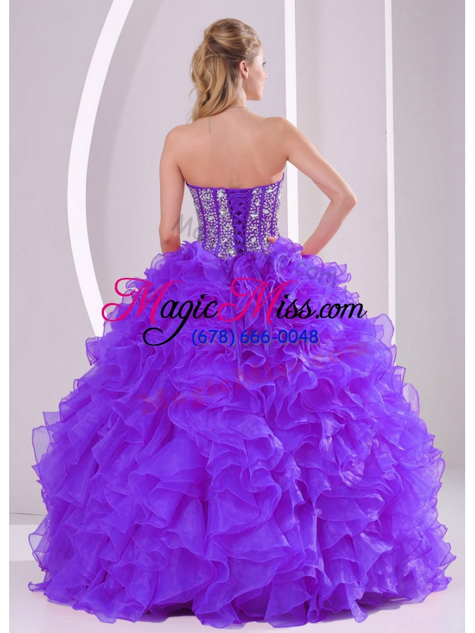 wholesale purple ball gown sweetheart ruffles and beading lace up quinceanera gowns
