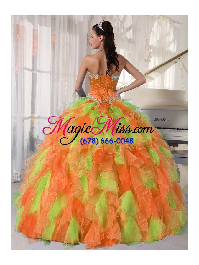 wholesale hand made flower and ruffles sweetheart long quinceanera dress
