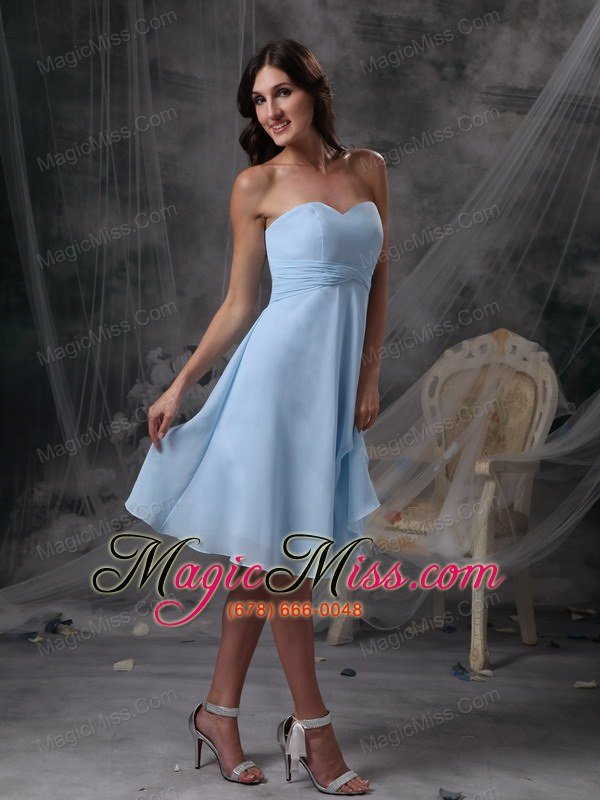 wholesale baby blue empire sweetheart knee-length chiffon ruch bridesmaid dress