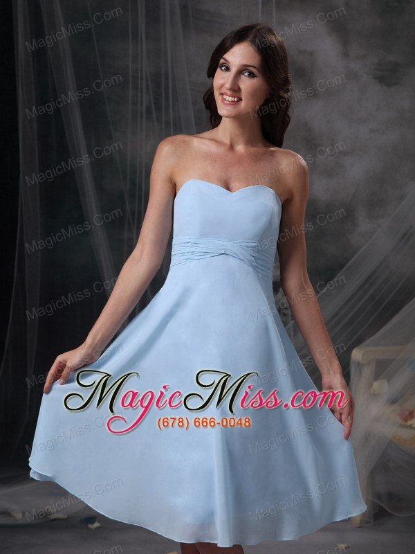 wholesale baby blue empire sweetheart knee-length chiffon ruch bridesmaid dress