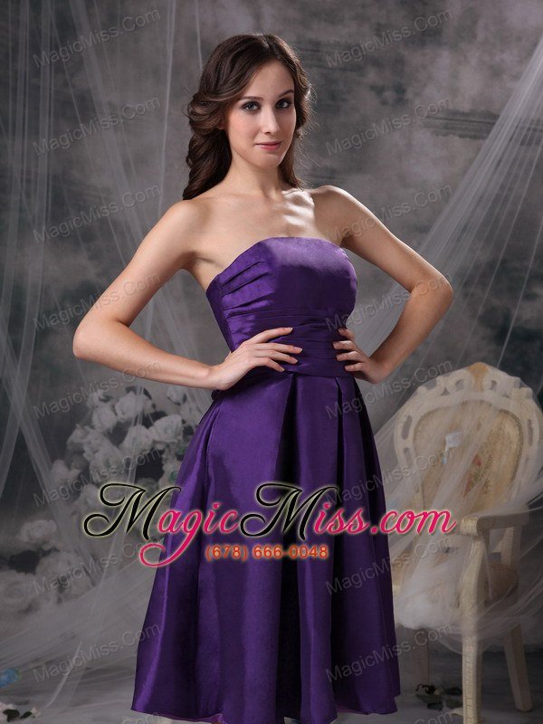 wholesale purple empire strapless knee-length taffeta ruch bridesmaid dress