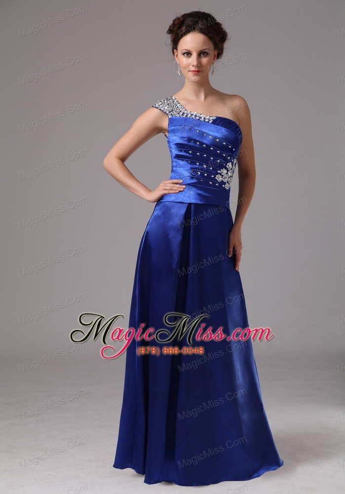 wholesale royal blue beaded one shoulder ruch evening / prom dress for custom made in macon georgia
