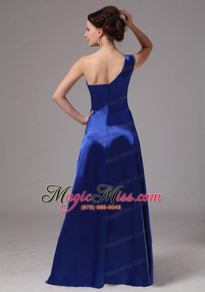 wholesale royal blue beaded one shoulder ruch evening / prom dress for custom made in macon georgia