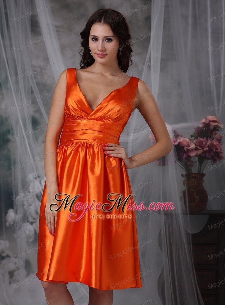 wholesale orange red column v-neck knee-length taffeta ruch prom dress