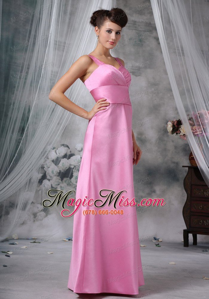 wholesale clinton iowa custom made straps floor-length satin pink bridesmaid dress for 2013