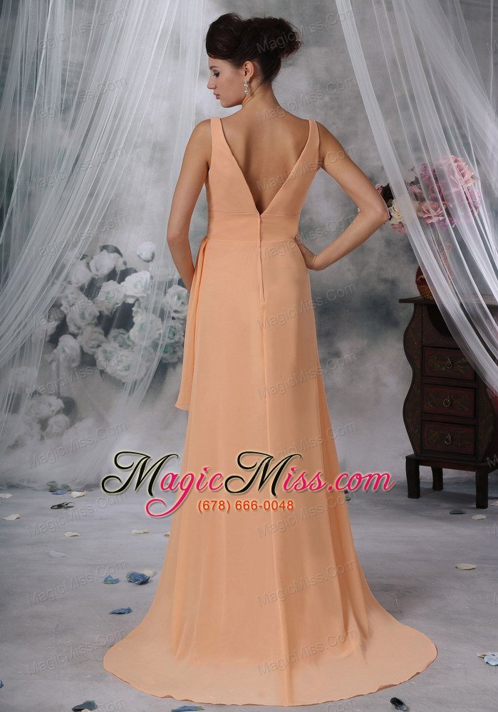 wholesale clive iowa sexy high slit 2013 prom / evening dress light orange high-low v-neck