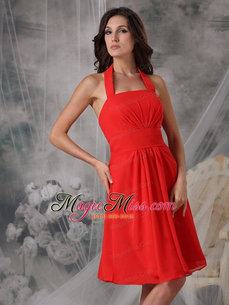 wholesale red empire halter knee-length chiffon ruched prom dress