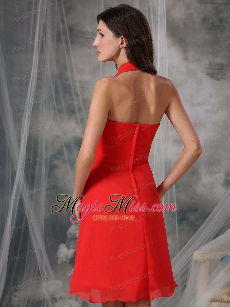 wholesale red empire halter knee-length chiffon ruched prom dress