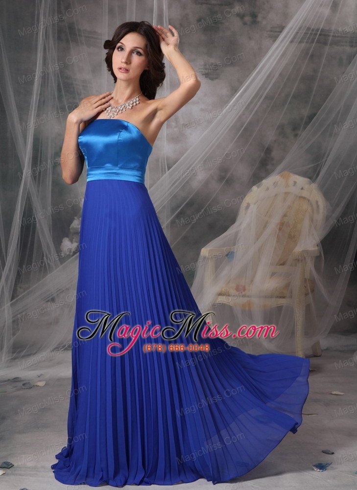 wholesale blue empire strapless floor-length chiffon prom / evening dress