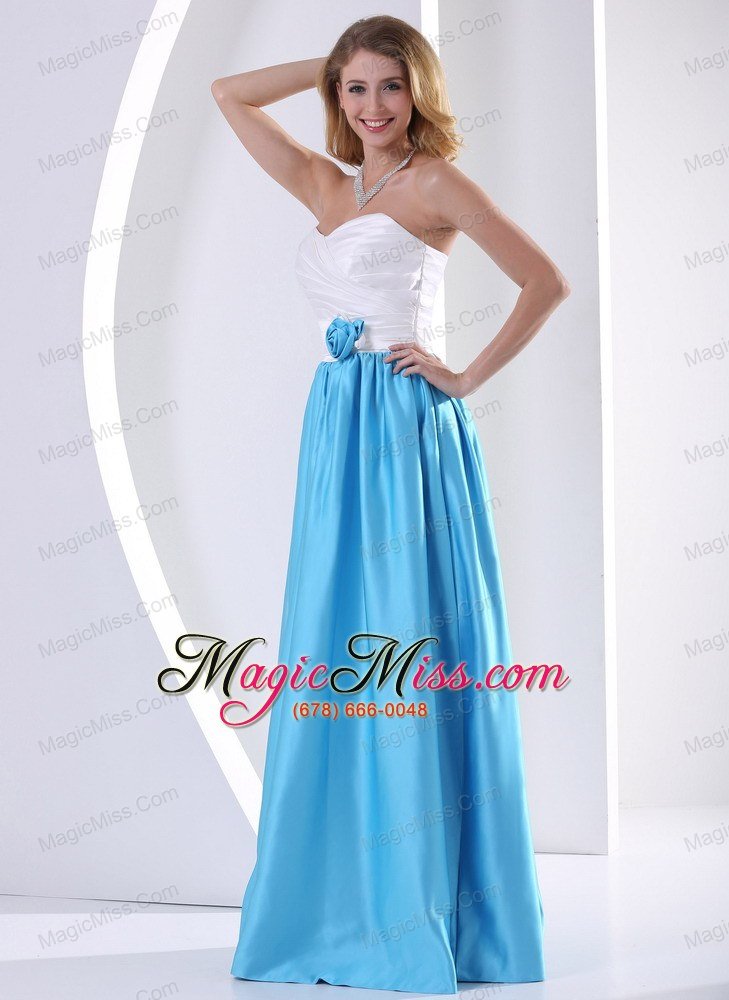 wholesale white and aqua blue sweetheart hand made flower and ruch prom / celebrity dress 2013 taffeta