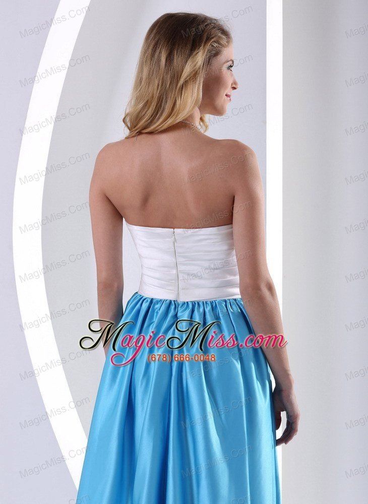 wholesale white and aqua blue sweetheart hand made flower and ruch prom / celebrity dress 2013 taffeta