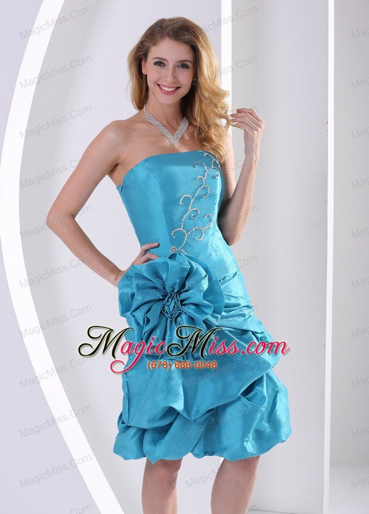 wholesale turquoise sheath hand made flower strapless prom dress with appliques and pick-ups