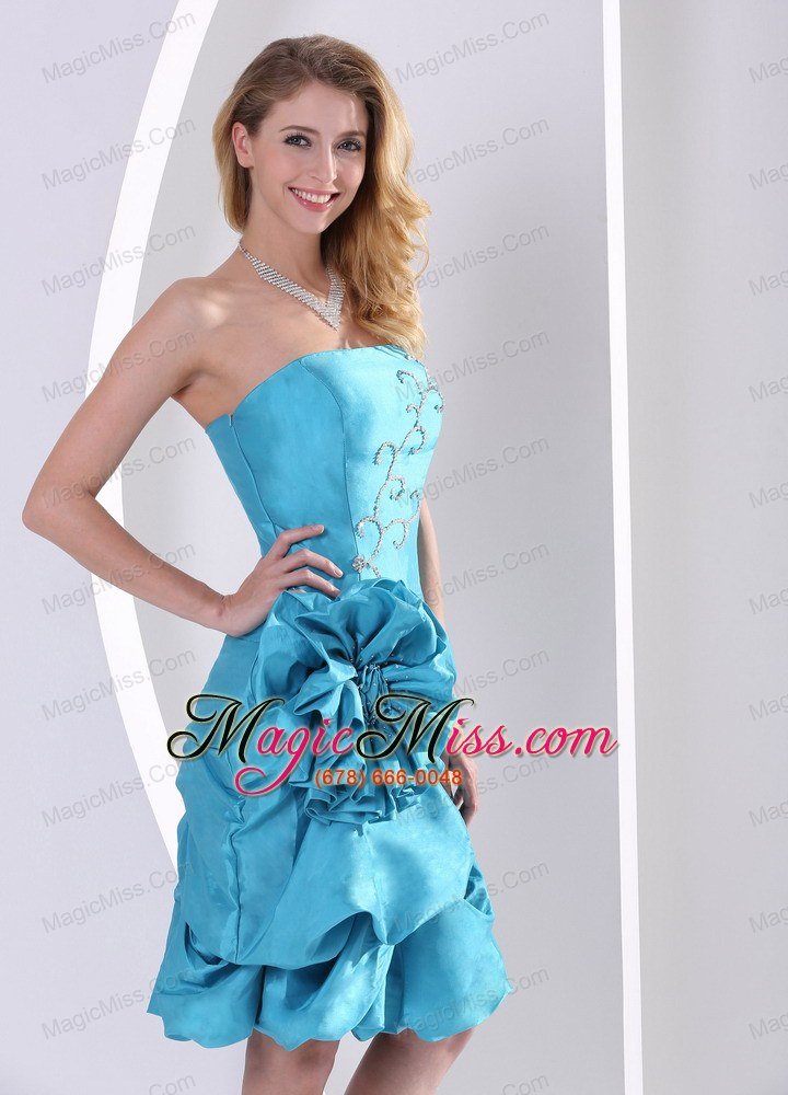 wholesale turquoise sheath hand made flower strapless prom dress with appliques and pick-ups