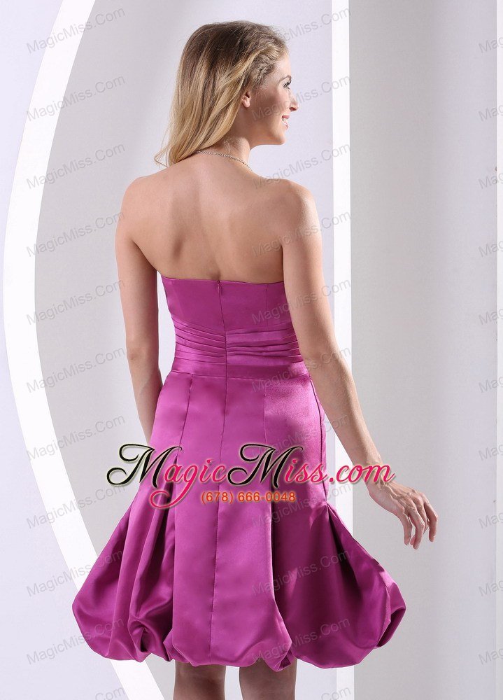 wholesale fuchsia a-line strapless bridesmaid dress with satin ruch and hand made flowers