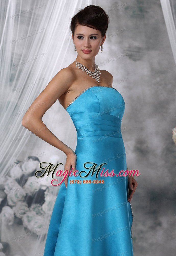 wholesale fort dodge iowa beaded decorate strapless floor-length teal satin prom / evening dress for 2013