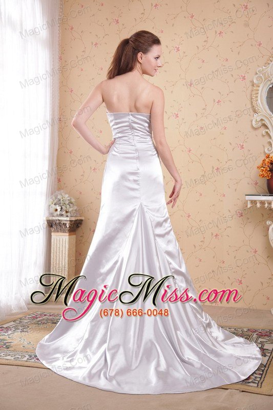 wholesale grey column strapless court train satin appliques and ruch prom dressstrapless court train satin beading appliques and ruch evening dress