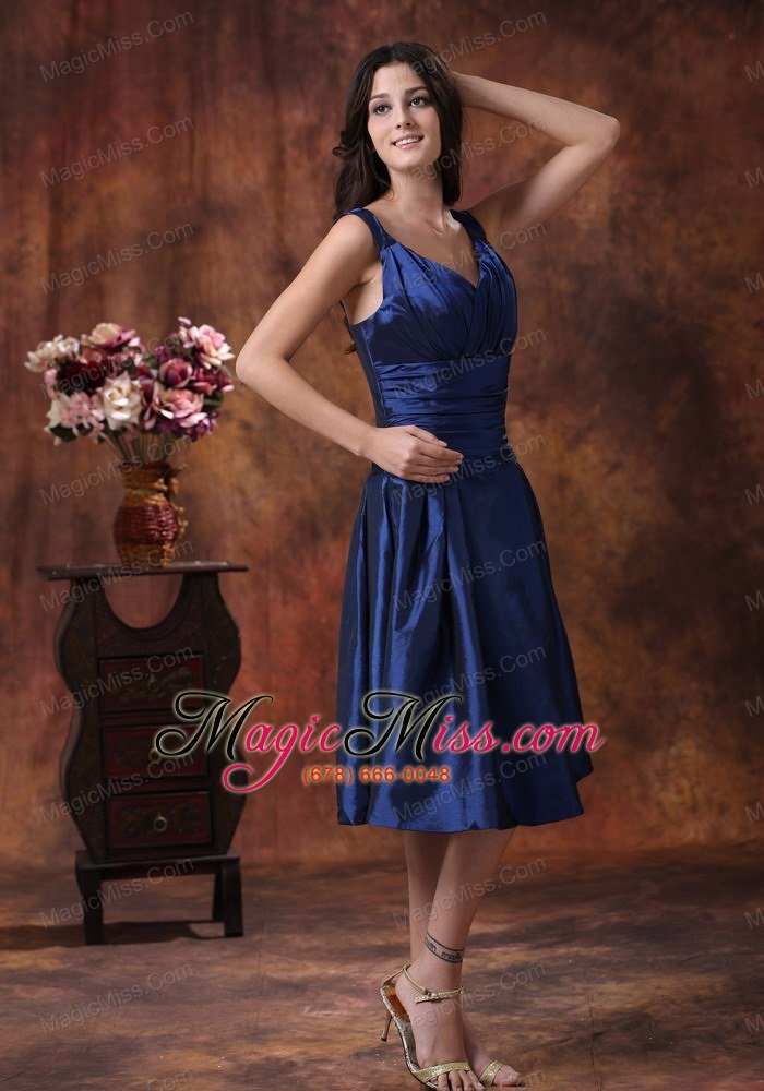 wholesale royal blue bridesmaid dress clearances with v-neck tea-length in yuma arizona
