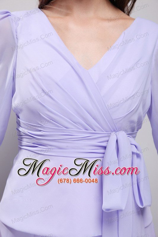 wholesale lavender column v-neck knee-length chiffon ruch prom / homecoming dress