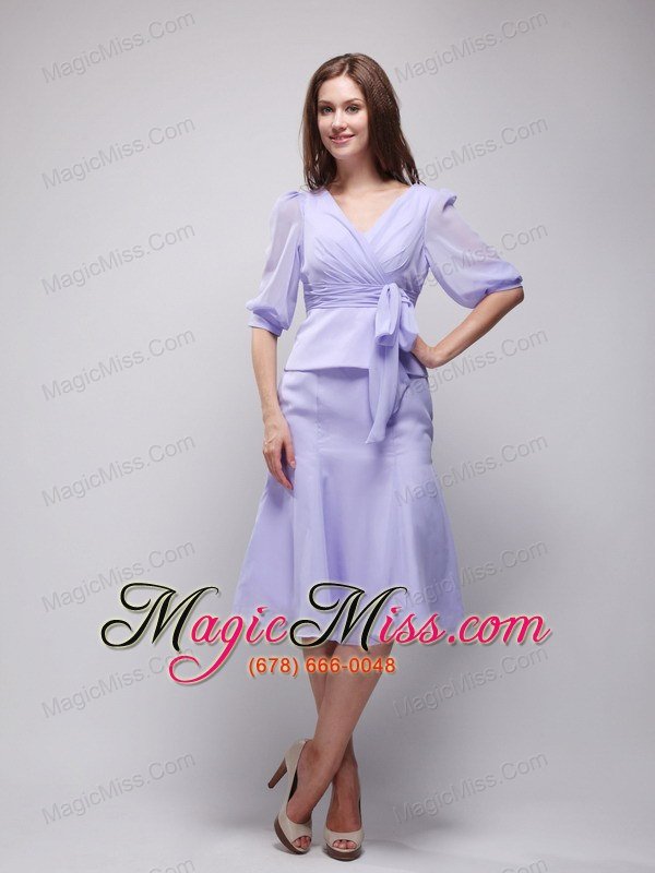 wholesale lavender column v-neck knee-length chiffon ruch prom / homecoming dress