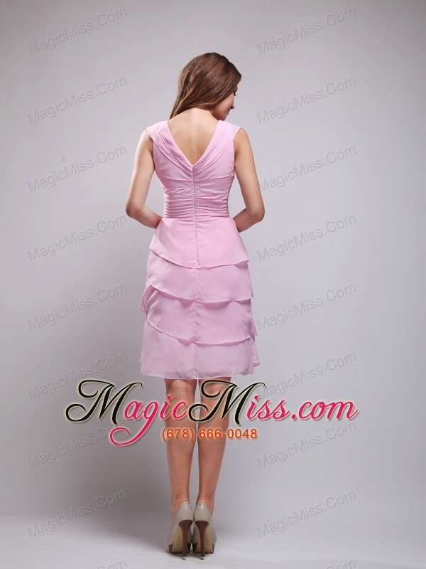 wholesale pink column v-neck knee-length chiffon ruch prom / homecoming dress
