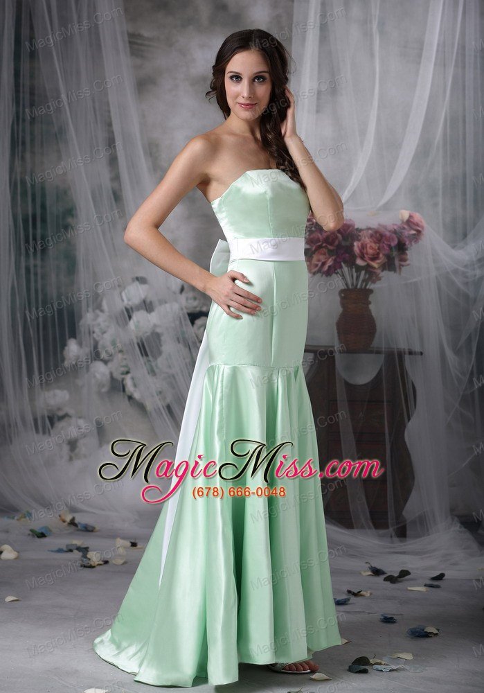 wholesale apple green mermaid strapless brush traintaffeta sash prom dress