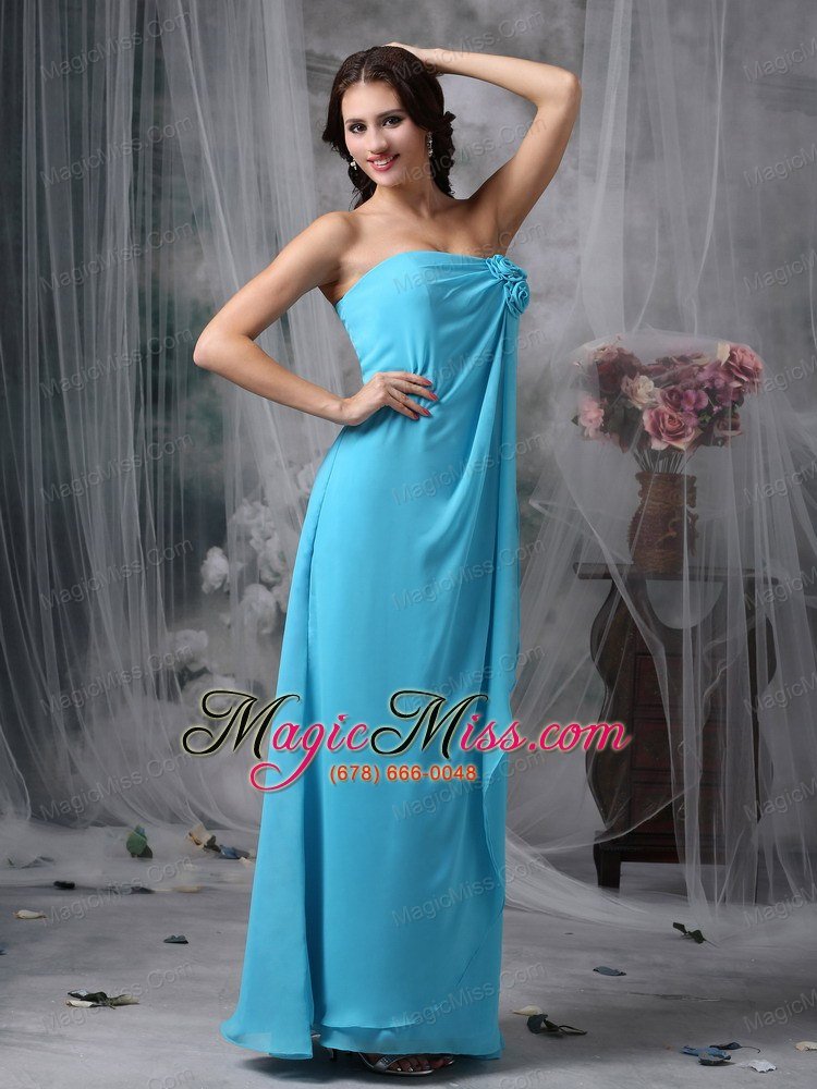 wholesale teal empire strapless floor-length chiffon hand made made flowers prom dress