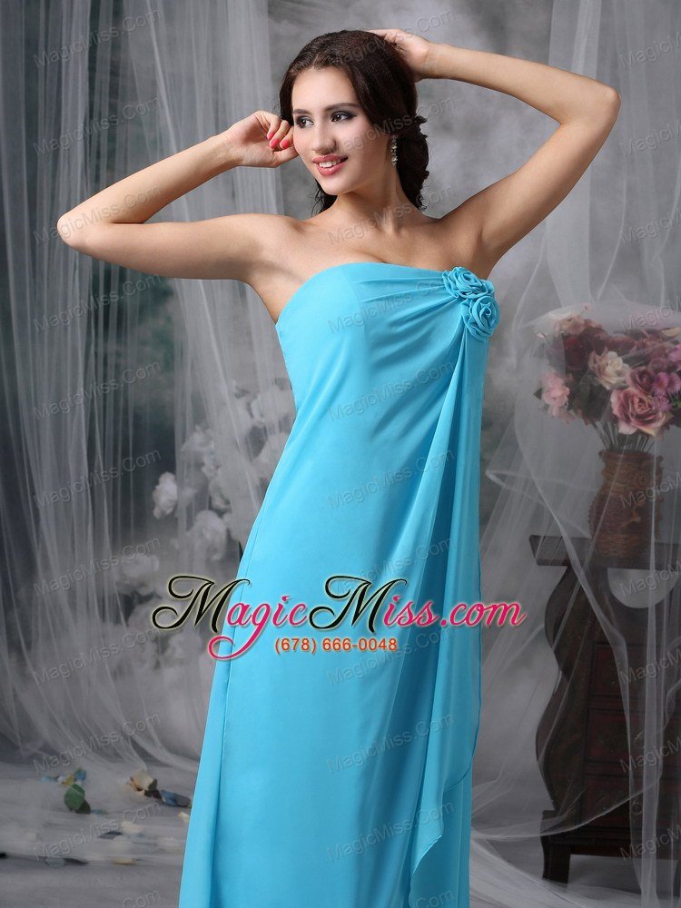 wholesale teal empire strapless floor-length chiffon hand made made flowers prom dress