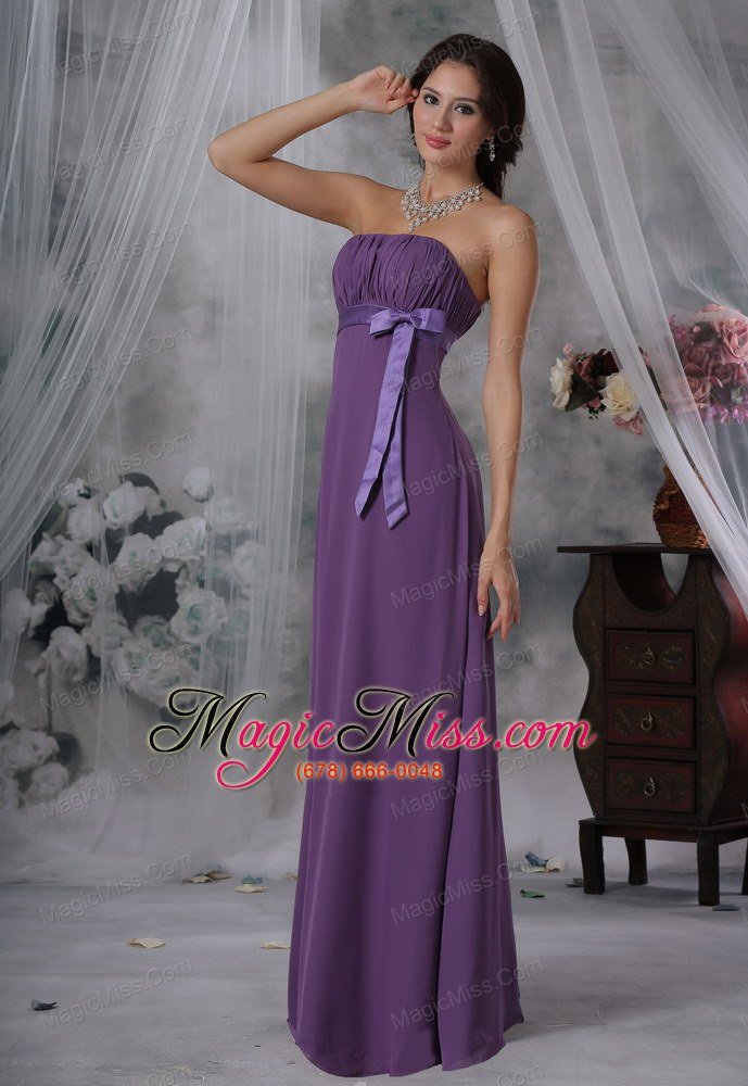 wholesale shenandoah iowa ruched and bowknot decorate bust purple chiffon floor-length strapless for 2013 prom / evening dress